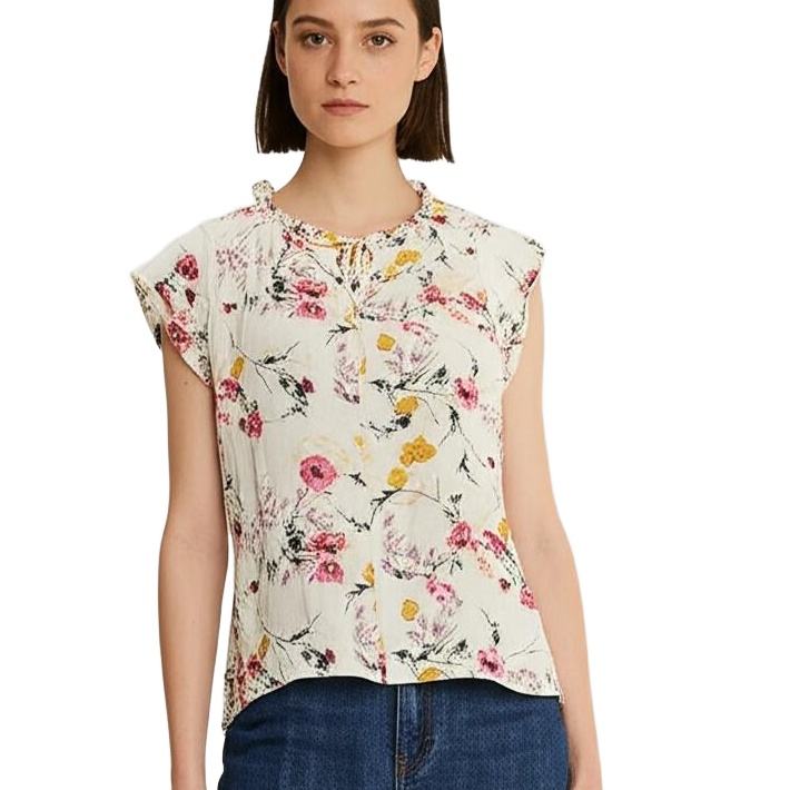 Buffalo David Bitton Blouse Size M Floral Flutter Sleeve Peasant Top Boho Chic